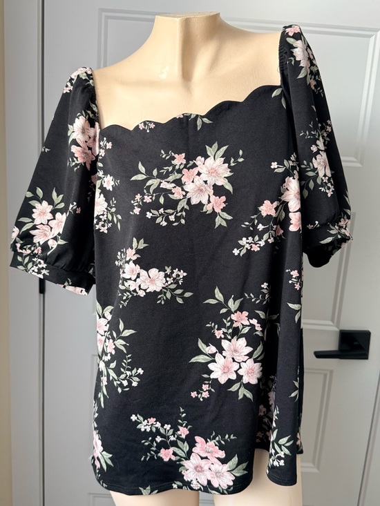 Faith and Joy Tops - Faith and Joy Black Label Top with Subtle Pink Floral Detail